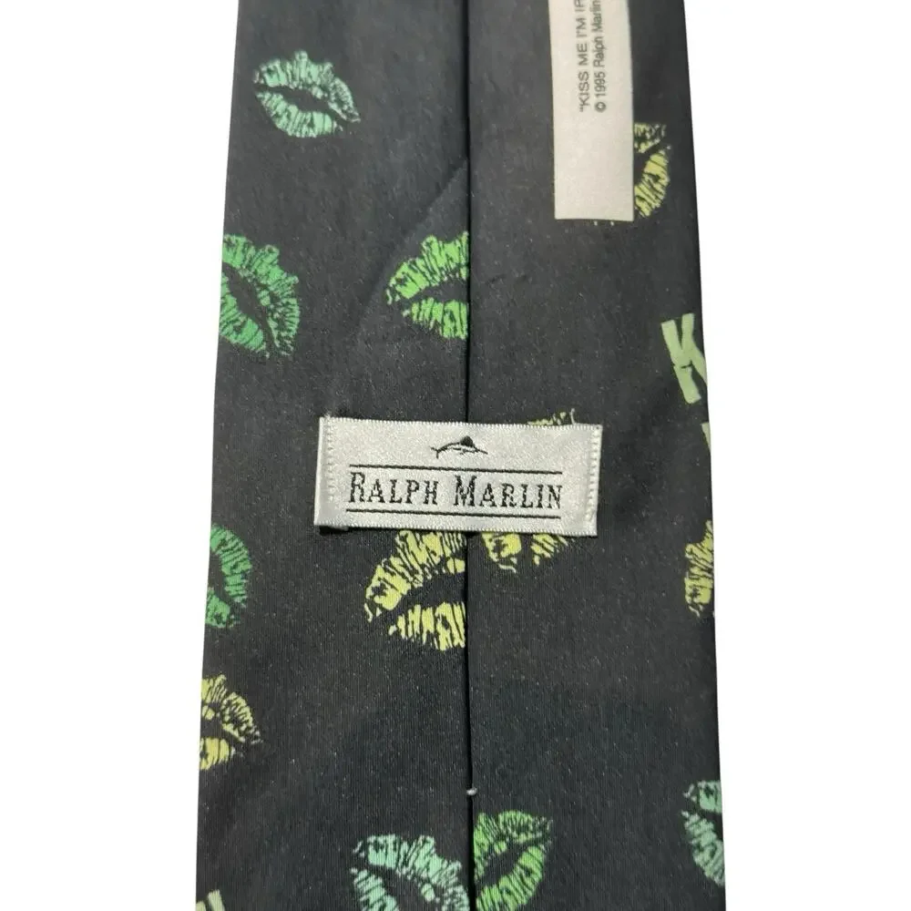 Ralph Marlin Kiss Me I’m Irish Lipstick Kiss 1995 Vintage Necktie Polyester